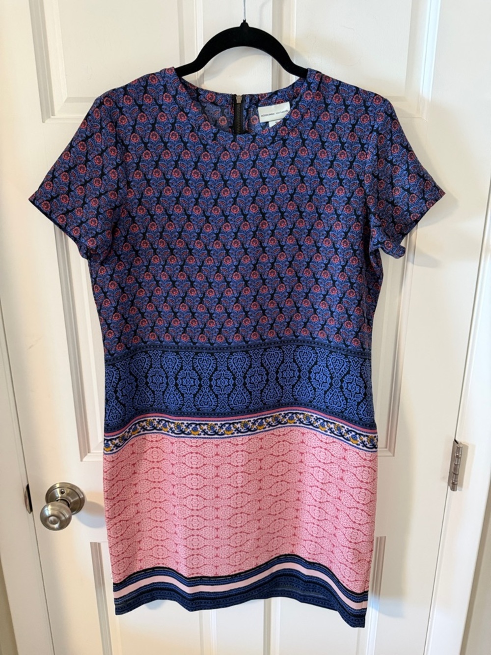 Adrienne Vittadini Floral Shift Dress Short Sleeve Navy/Mauve Size 4